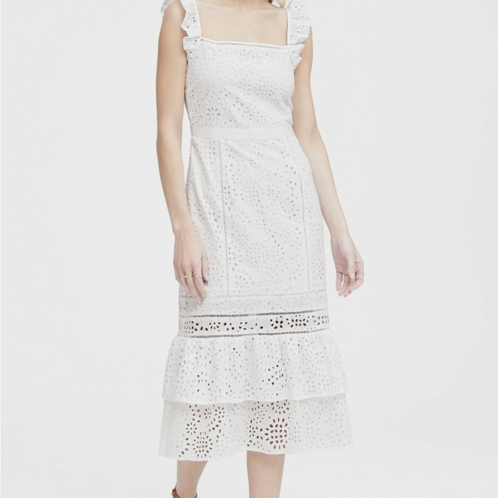 Banana Republic Eyelet Pinafore Dress, White SIZE 6 - Picture 2 of 9